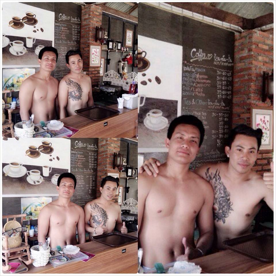 topless male in cafe in thailand