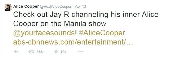 alice cooper tweets jay r in your face soudns familiar