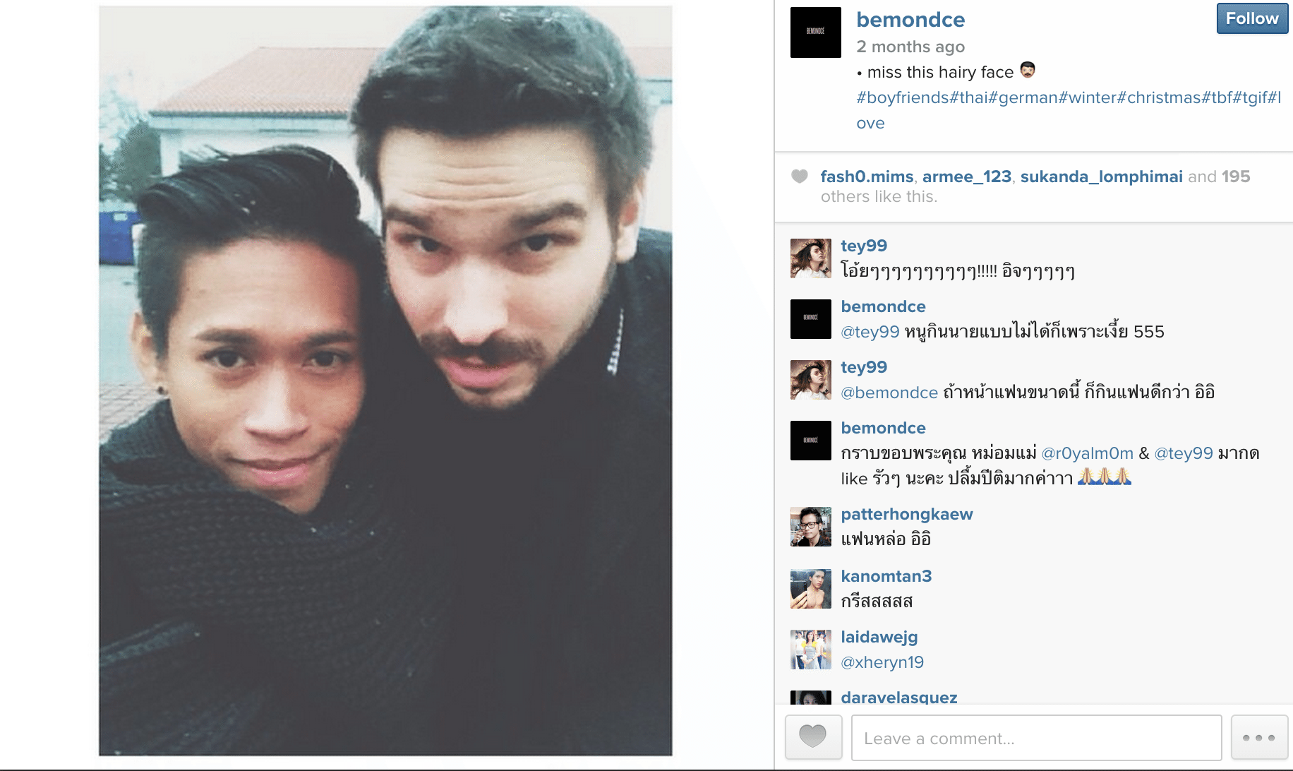 bemondce instagram thai gay with viral cute german caucasian boyfriend