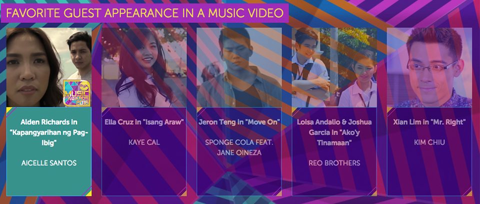 2016 Myx Music Awards Winners Favorite Guest Appearance in a Music Video Alden Richards Aicelle Santos Kapangyarihan Ng Pag-ibig