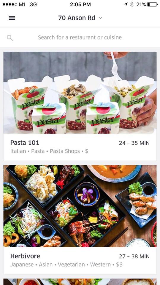choose restaurant food at ubereats app food delivery singapore 3