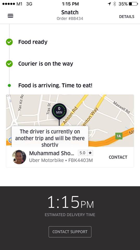 ubereats delivery time app singapore food